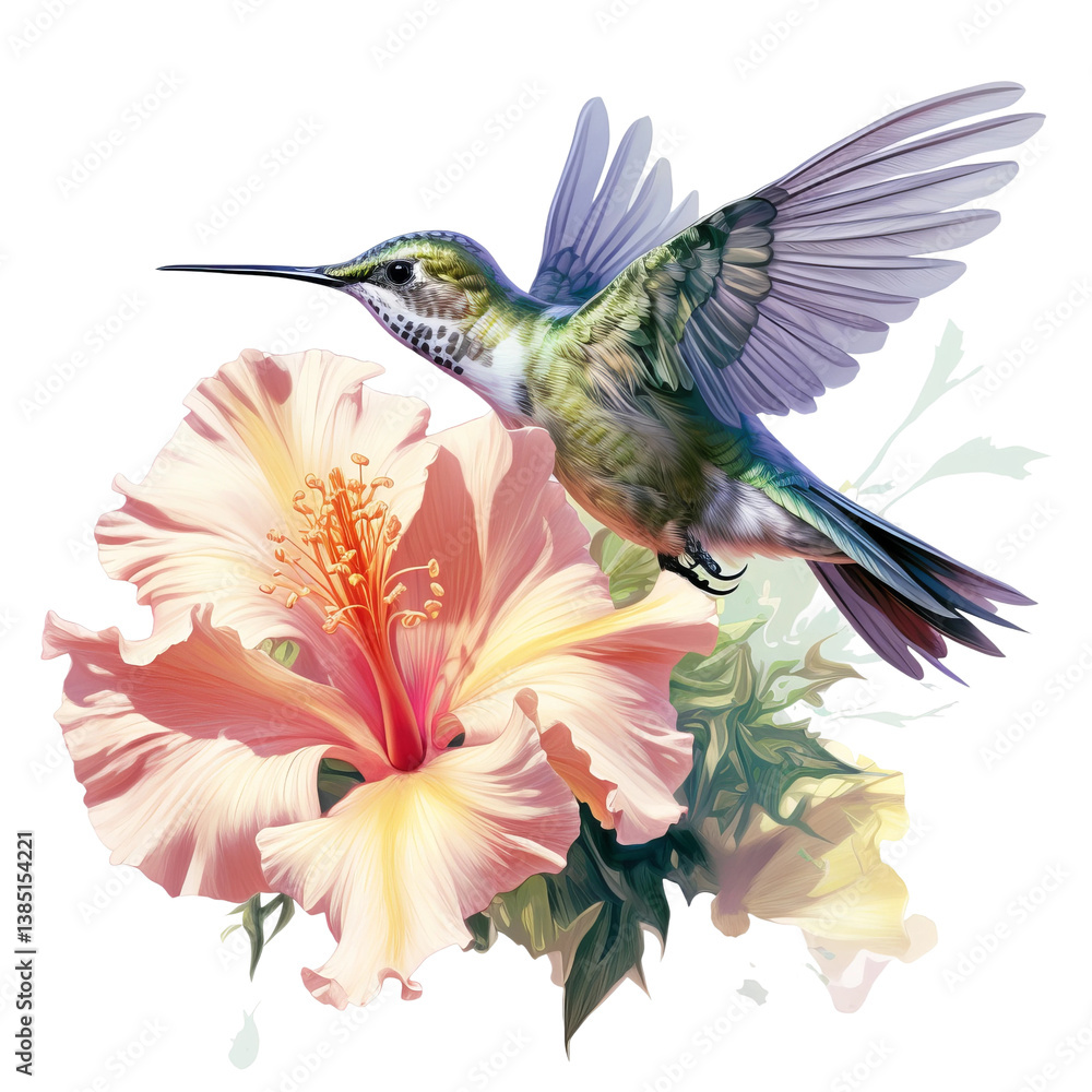 Obraz premium hummingbird and flower on white background