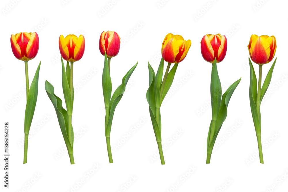 Six vibrant red and yellow tulips arranged against a stark black background showcasing their elegant stems and striking color contrast in a perfectly symmetrical composition Soft AI Generative Six vibrant red and yellow tulips arranged against a stark black background showcasing their elegant stems and striking color contrast in a perfectly symmetrical composition Soft AI Generative