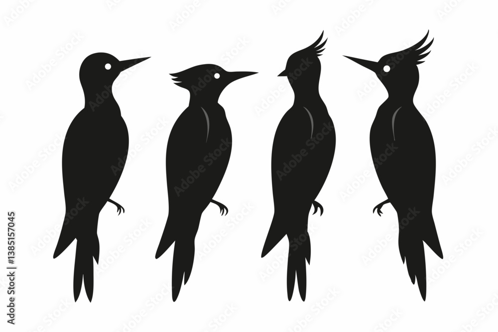 Naklejka premium set of Woodpecker silhouette vector illustration