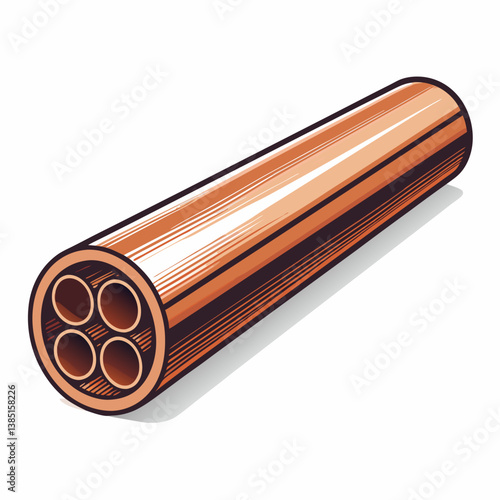 Create a vector illustration of a bold, copper pipe roll, emphasizing the rolled texture and metallic sheen.  Include highlights and shadows for a realistic 3D effect.
