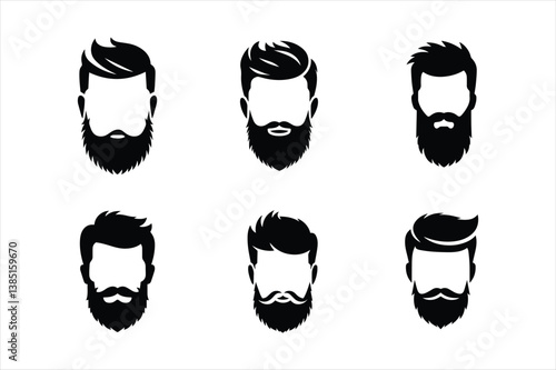 Set of Silhouettes Featuring Various Bearded Men