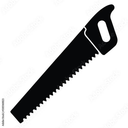 Hand Saw Silhouette with Handle and Sharp Teeth