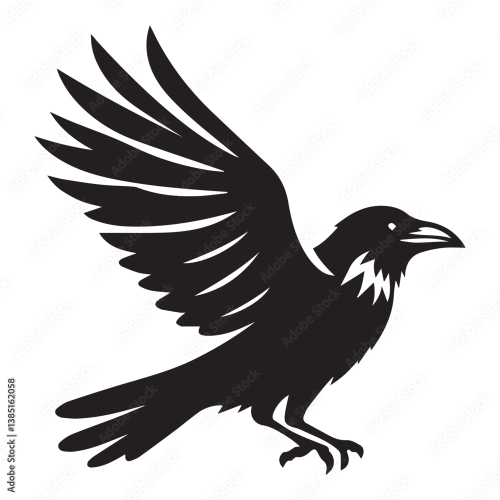 Obraz premium Crow silhouette black and white vector icon
