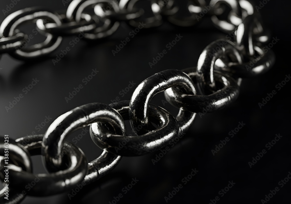 Obraz premium Close-up of a Metal Chain on Black Background, Industrial Concept and Symbolism.