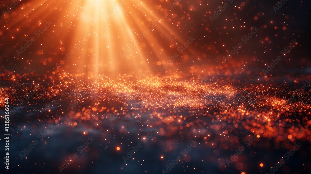 Fototapeta premium Dramatic, fiery particles spotlighting a dark surface