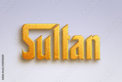 Gold text effect of Arabic name Sultan on light-blue background.