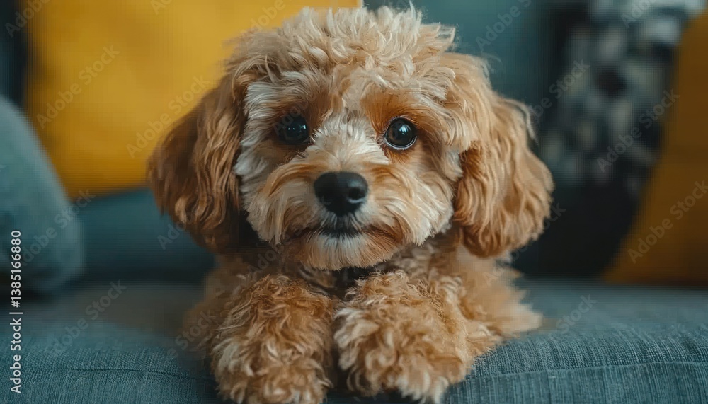 Adorable Fluffy Puppy Relaxing on a Couch Adorable Fluffy Puppy Relaxing on a Couch