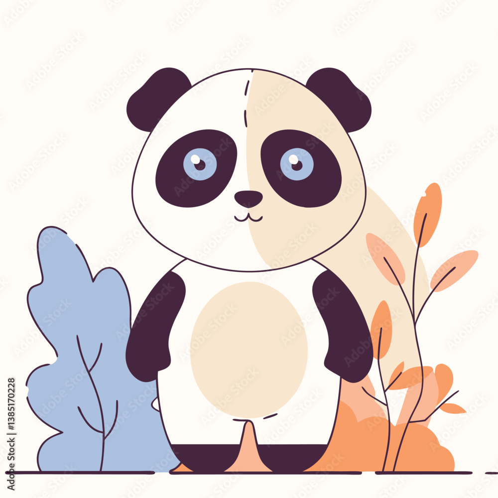 Fototapeta premium Cute Cartoon Panda Vector Set – Kawaii Baby Panda, Black and White Mascot, Chibi Animal Character for Stickers, Kids Books, Logos & Coloring Pages.
