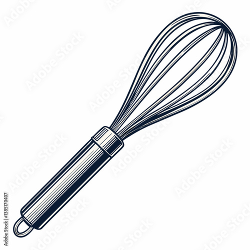 Create a bold, vector illustration of a kitchen whisk with thick strokes.  Isolate the whisk on a transparent background.