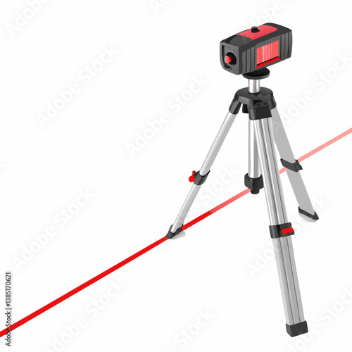 Create a bold, vector illustration of a laser level projecting a perfectly straight line onto a construction site.  Focus on sharp lines and impactful design.