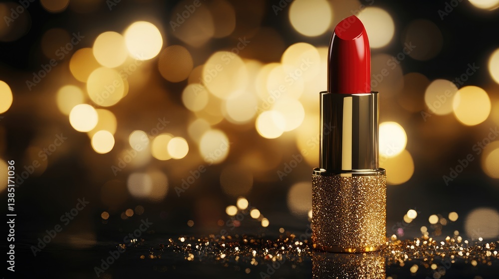 Luxurious Gold Lipstick Against a Golden Bokeh Background Luxurious Gold Lipstick Against a Golden Bokeh Background