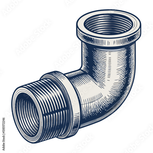 Create a vector illustration of a bold, metallic plumbing pipe with a thick, clearly defined stroke.  Ensure high detail and realistic metal texture.