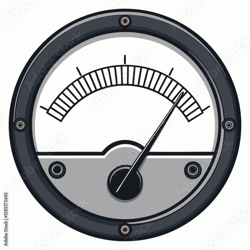 Create a vector illustration of a bold, black stroke ammeter dial, showcasing clear markings and a needle.  Background should be transparent.