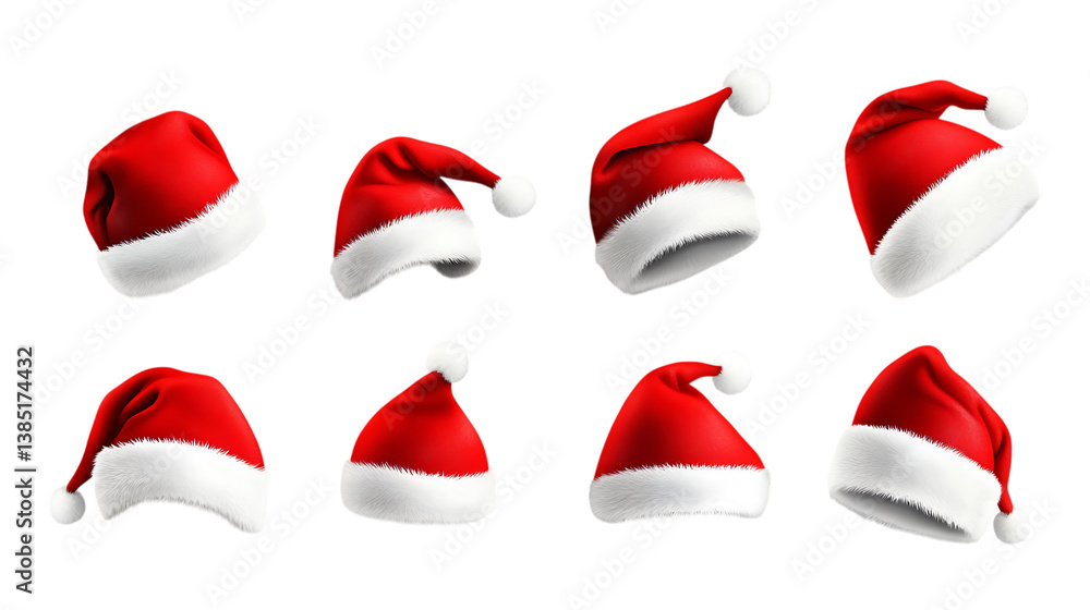 Pack of Santa Claus Hat Christmas on Transparent Background Pack of Santa Claus Hat Christmas on Transparent Background