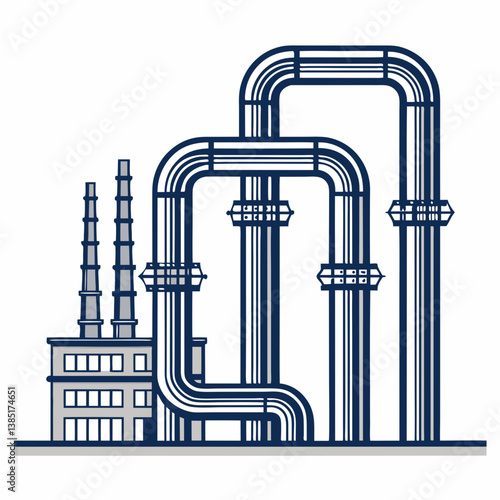 Create a bold, vector illustration of a heavy-duty industrial pipe with a thick, clearly defined stroke.  Show realistic details and metallic texture.
