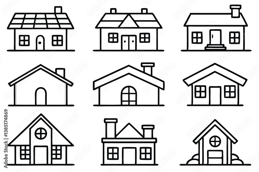 Fototapeta premium Cottage Line Art Illustration Beautifully Crafted for Creative Artwork 