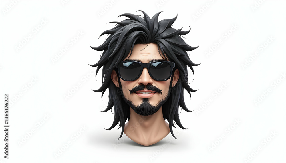 Man Wearing Sunglasses with Long Hair and Beard on White Man Wearing Sunglasses with Long Hair and Beard on White