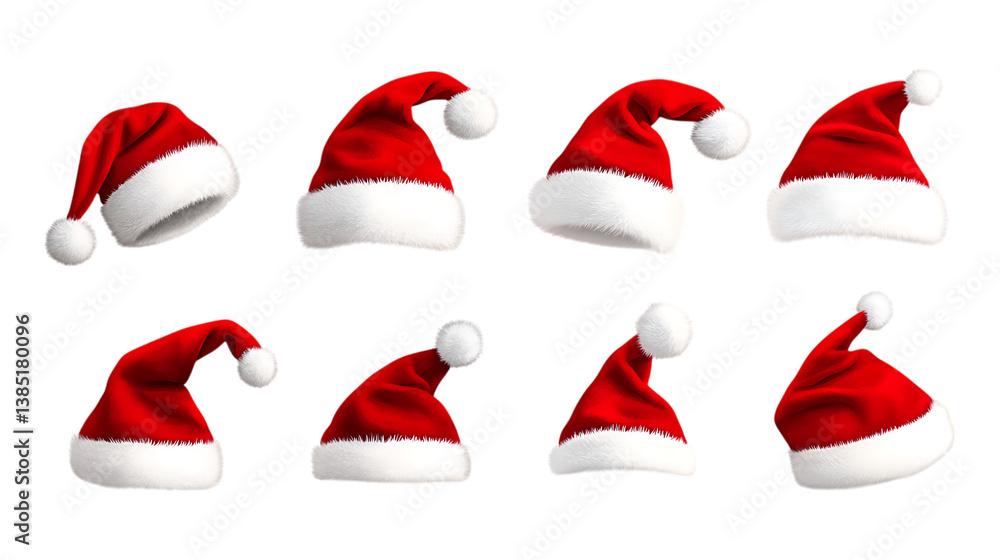 Pack of Santa Claus Hat Christmas on Transparent Background Pack of Santa Claus Hat Christmas on Transparent Background