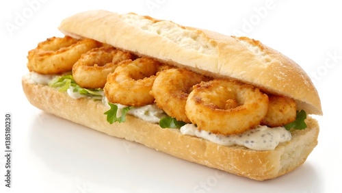 Crispy Calamari Sandwich with Tartar Sauce on Crusty Baguette