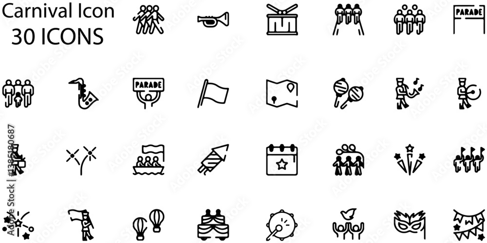 Set of Carnival icons. Line art style icons bundle. vector illustration Set of Carnival icons. Line art style icons bundle. vector illustration