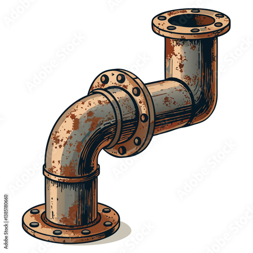 Create a bold, vector illustration of a rusty, aged metal pipe with visible texture and corrosion.  Focus on a thick, impactful stroke.