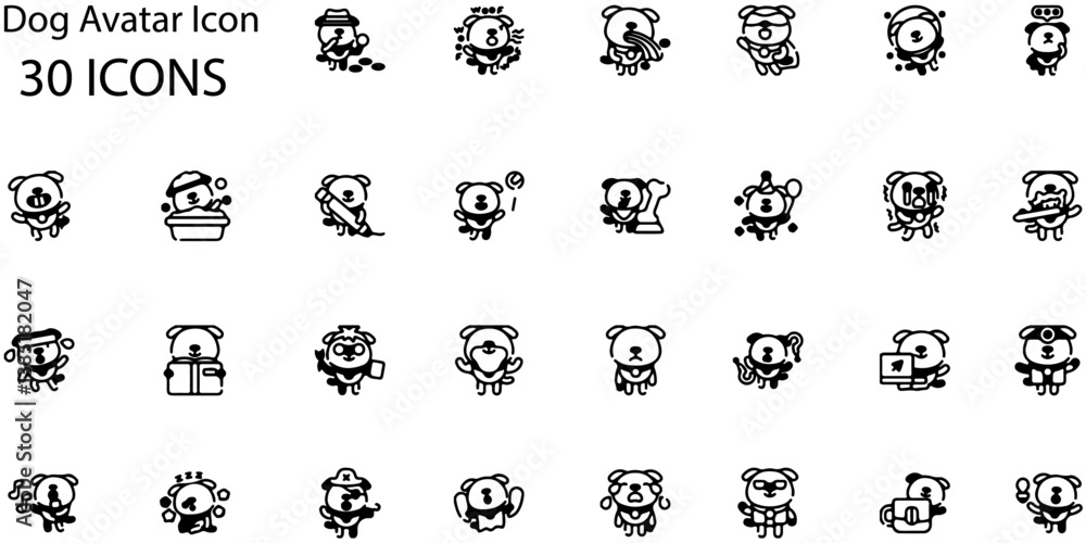 Set of Dog Avatar icons. Line art style icons bundle. vector illustration Set of Dog Avatar icons. Line art style icons bundle. vector illustration