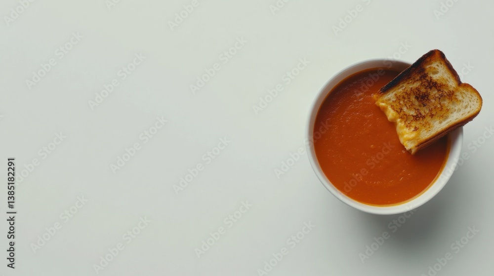 A creamy bowl of tomato soup with a grilled cheese sandwich. Featuring comfort and warmth A creamy bowl of tomato soup with a grilled cheese sandwich. Featuring comfort and warmth
