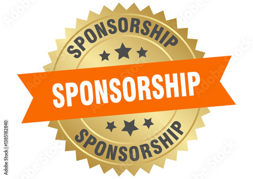 sponsorship. sponsorship round orange and gold label isolated on transparent background