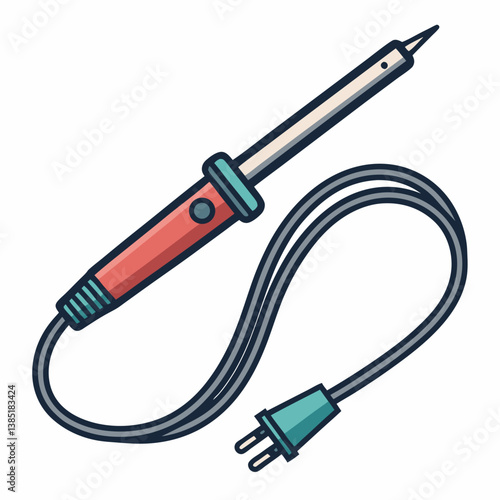 Create a bold, vector illustration of a soldering iron with three distinct elements highlighted.  Include realistic details and a clean, professional style.