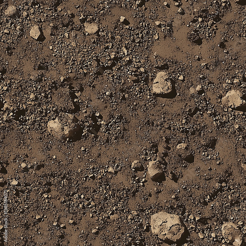 seamless dirt stony ground texture tile top view stones gravel natural dirty soil brown floor for surface mapping architecture game design 2d flat