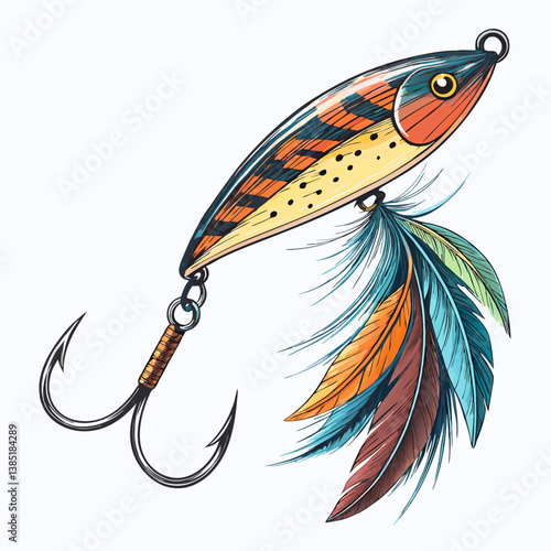 Create a bold, vector illustration of a spinning fishing lure in motion, emphasizing dynamic lines and a thick stroke.  Include a single hook.