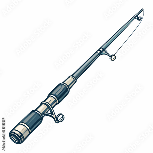 Create a bold, vector illustration of a telescopic fishing rod, emphasizing its extended length and durable construction.
