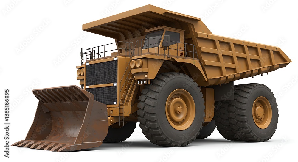Fototapeta premium Heavy Mining Truck Isolated on White Background, Large Scale Construction