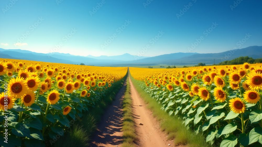 Fototapeta premium Vibrant Sunflower Field with Dirt Path