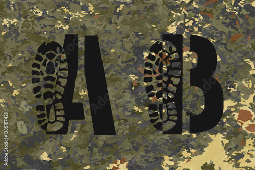 Boot print monograms. Latin letters A and B on khaki classic background