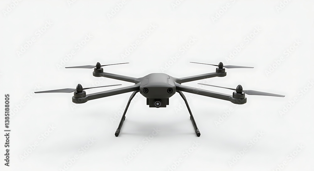 Modern Gray Drone Ready for Flight Isolated on White Background Modern Gray Drone Ready for Flight Isolated on White Background