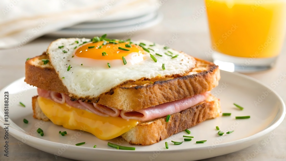 Gourmet Breakfast Sandwich with Egg, Ham, and Cheese on Toasted Artisanal Bread Gourmet Breakfast Sandwich with Egg, Ham, and Cheese on Toasted Artisanal Bread