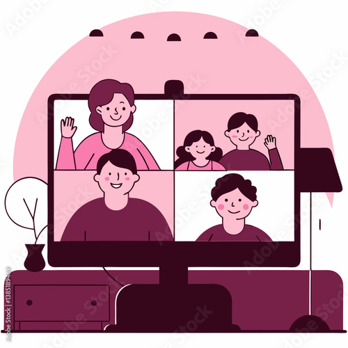 Family members smiling during video call at home  