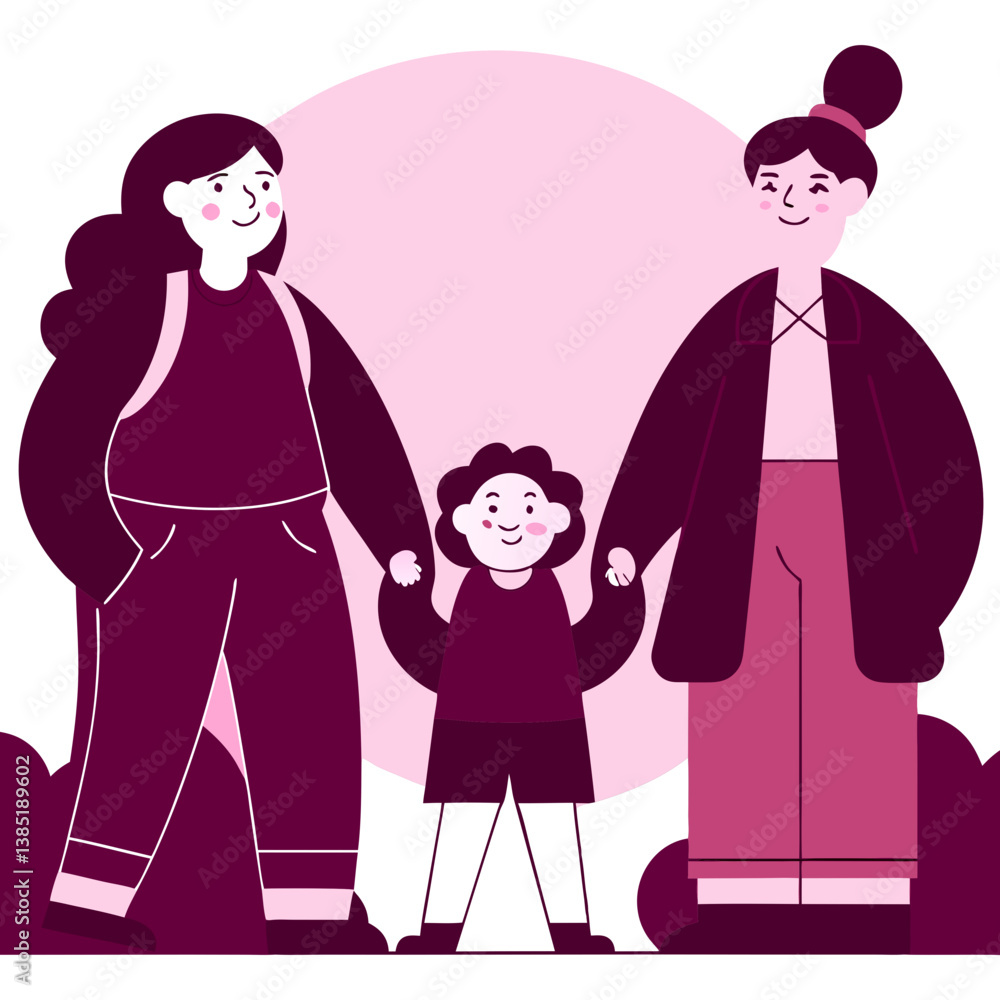Family happiness holding hands in a colorful illustration Family happiness holding hands in a colorful illustration