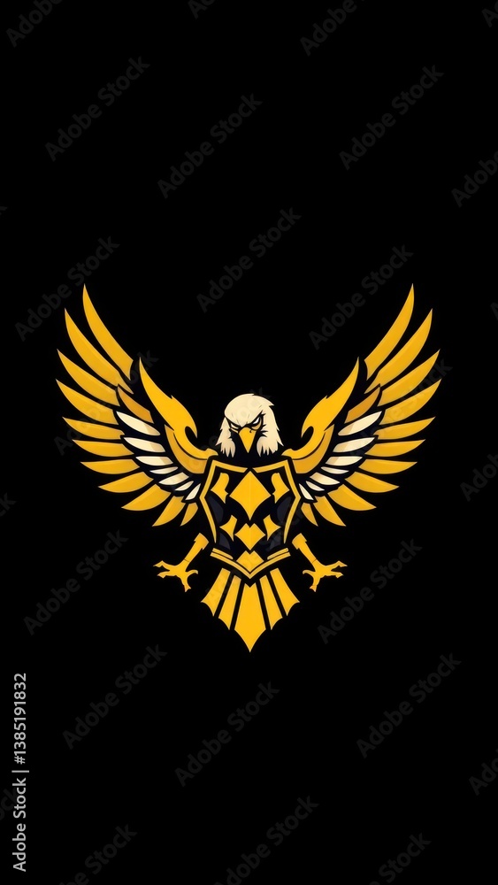Obraz premium Eagle warrior logo with wings spread and sharp golden armor