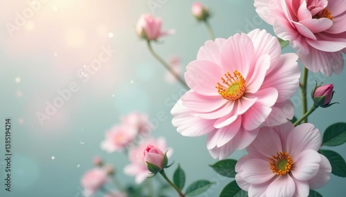 Delicate floral repeat, pastel hues, soft focus, texture, airy, botanical