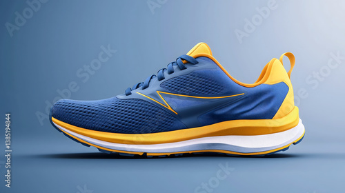 Sporty Blue and Yellow Lifestyle Sneakers – Side View on White Background
