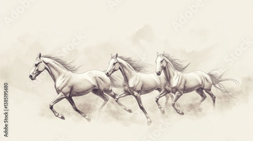 Wallpaper Mural Three White Horses Running in Misty Landscape Torontodigital.ca