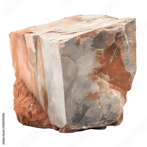 Big Red Limestone Rock Isolated on Transparent Background, High-Quality Stone Cutout for Design, 3D Modeling, and Rendering