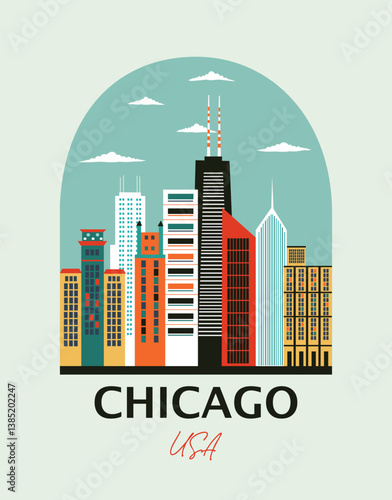 Chicago city travel poster in arch