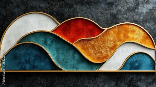 Abstract Gold Framed Wave Art: A Modern Minimalist Design