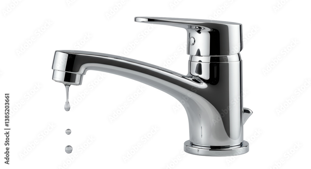 Isolated Chrome Faucet with Dripping Water Droplets Isolated Chrome Faucet with Dripping Water Droplets