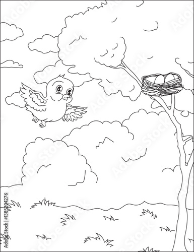 Bird Coloring Page Outline Art Vector
