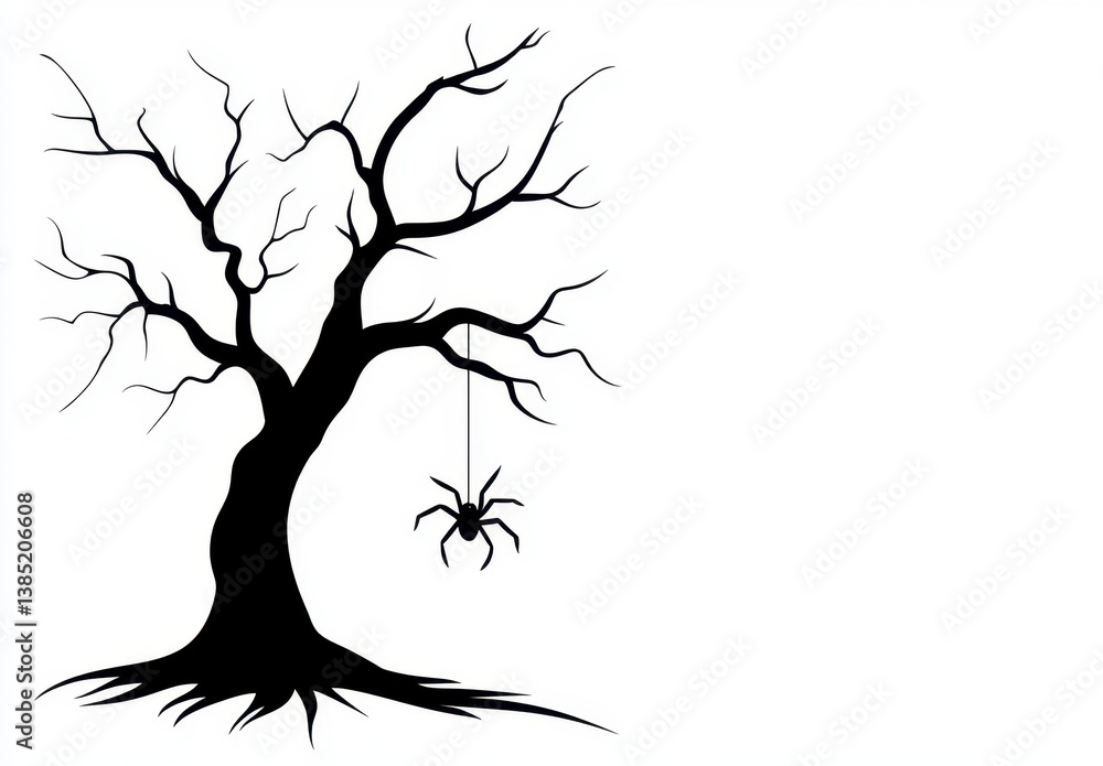Fototapeta premium Spooky Silhouette of an Eerie Tree with a Hanging Spider