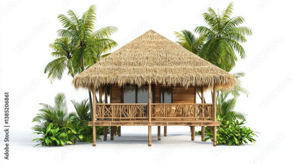 Open-air tropical house isolated on white background Open-air tropical house isolated on white background